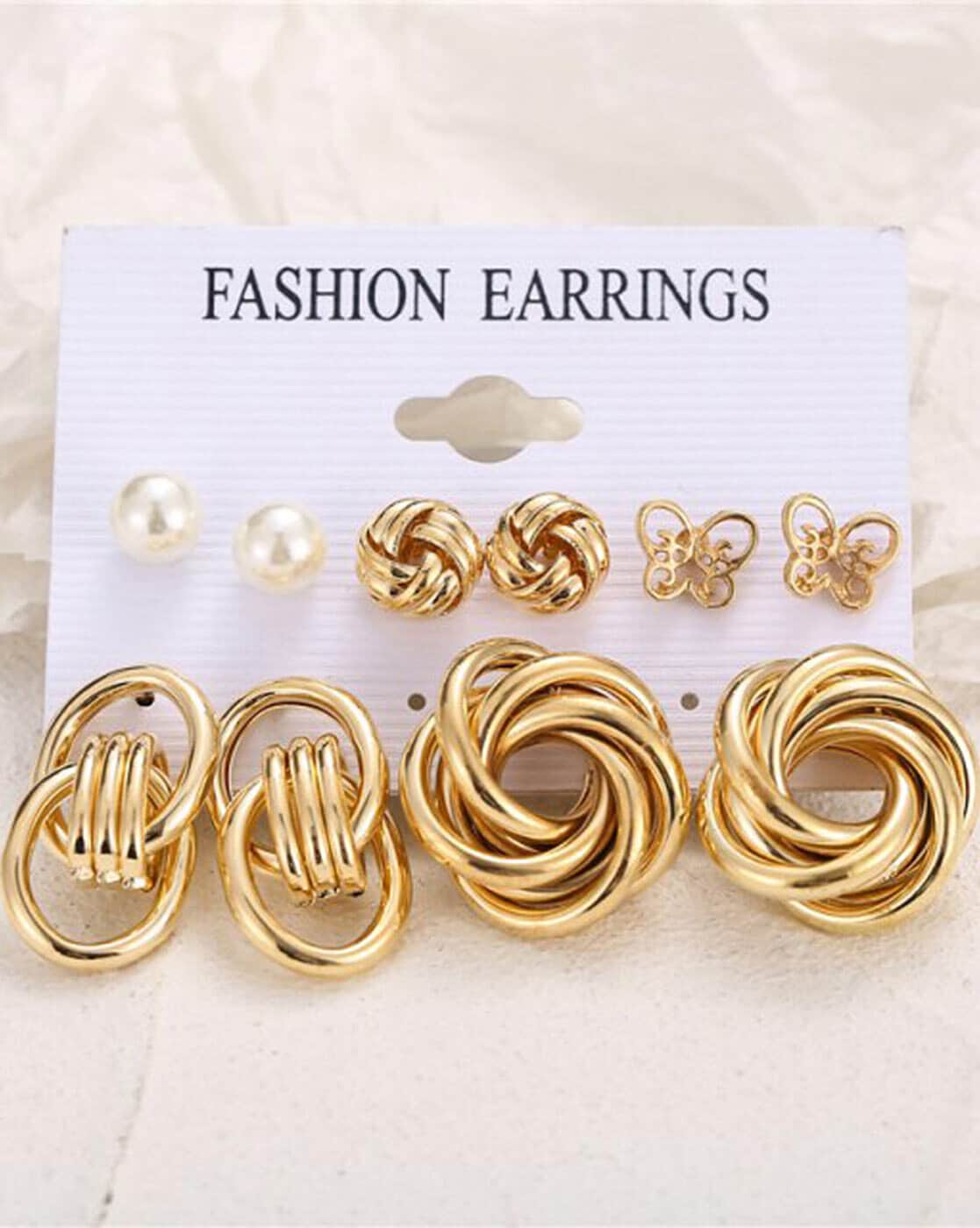 5pcs Geometric Circle & Faux pearl Earrings Set