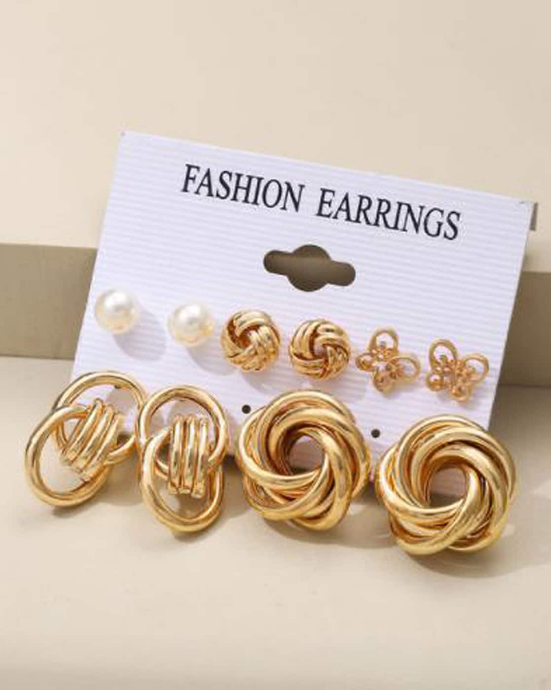 5pcs Geometric Circle & Faux pearl Earrings Set
