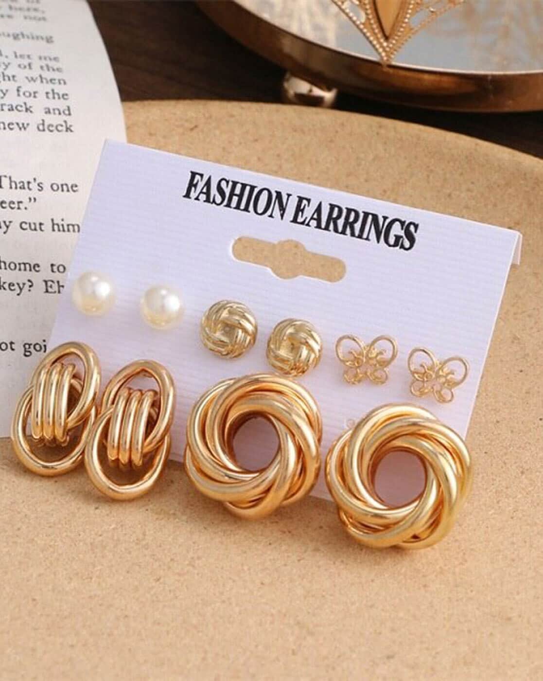 5pcs Geometric Circle & Faux pearl Earrings Set