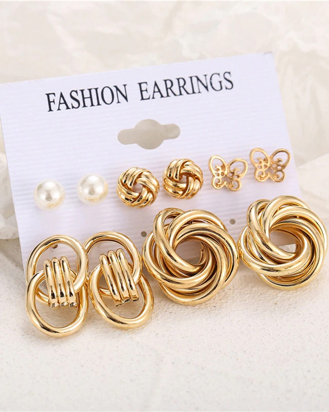5pcs Geometric Circle & Faux pearl Earrings Set