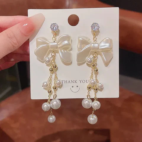 Faux Pearl Decor Bow Drop Earrings