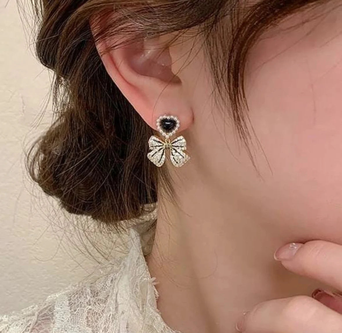 Bow And Heart Korean Earrings