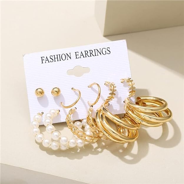 6pcs Geometric Circle & Faux pearl Earrings Set