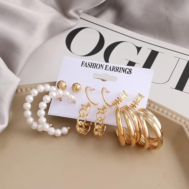6pcs Geometric Circle & Faux pearl Earrings Set