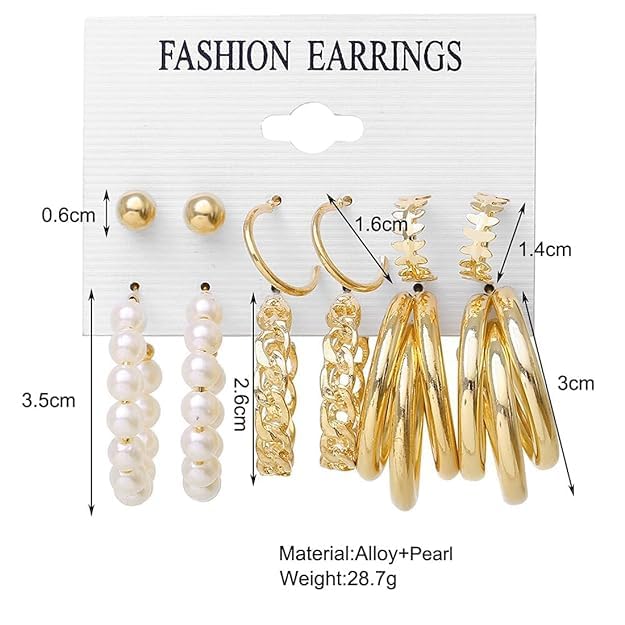 6pcs Geometric Circle & Faux pearl Earrings Set