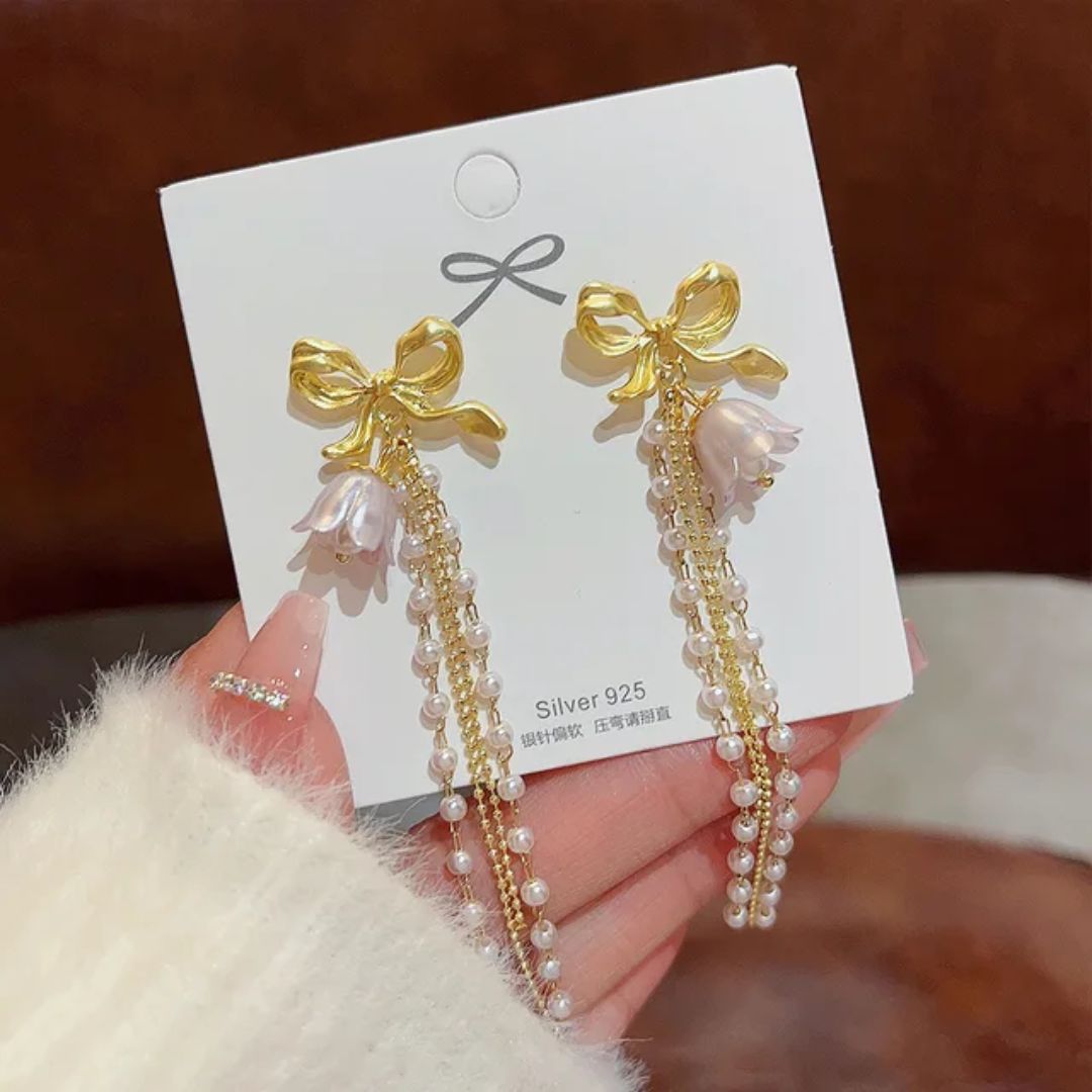 Bow Knot And Long Korean Earrings