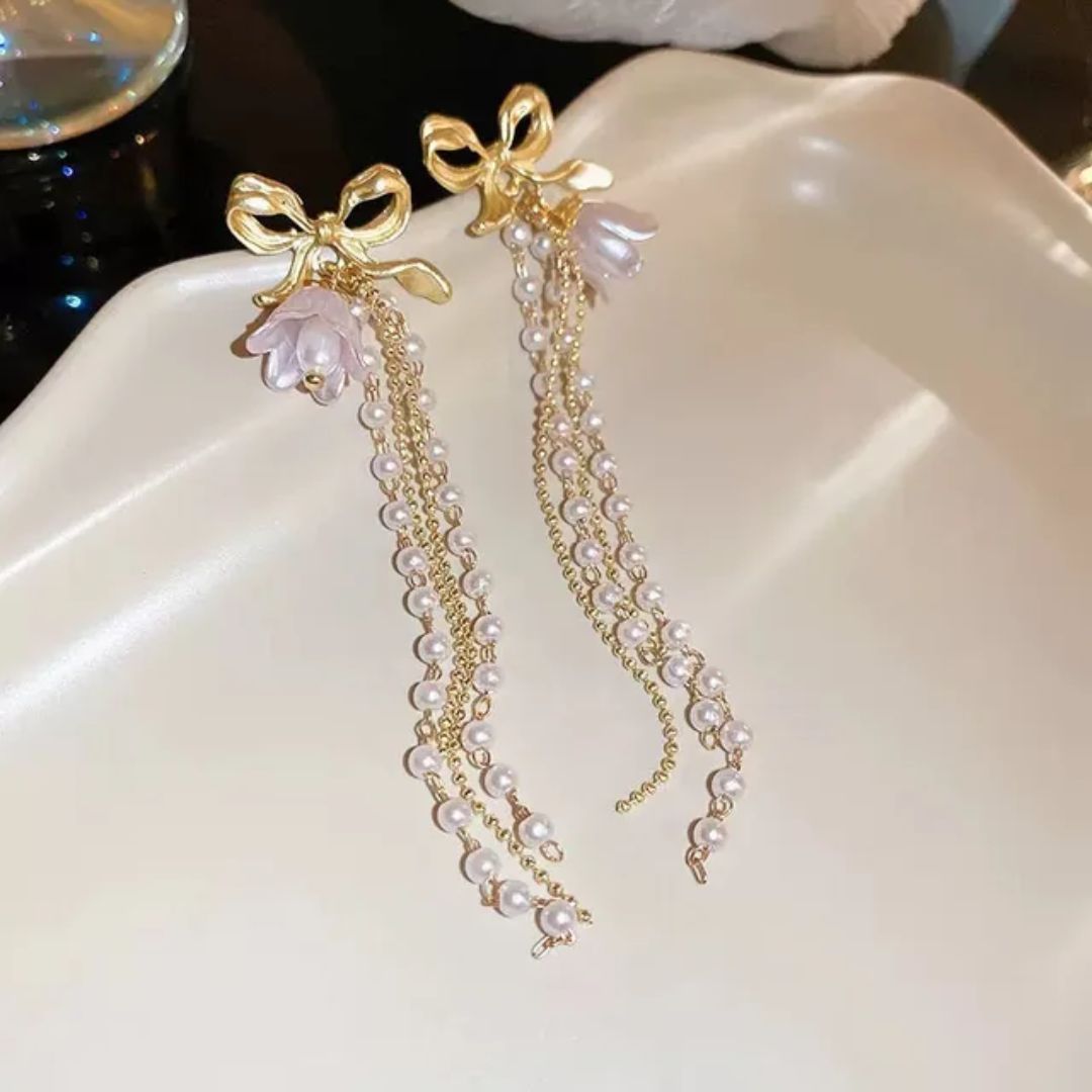 Bow Knot And Long Korean Earrings