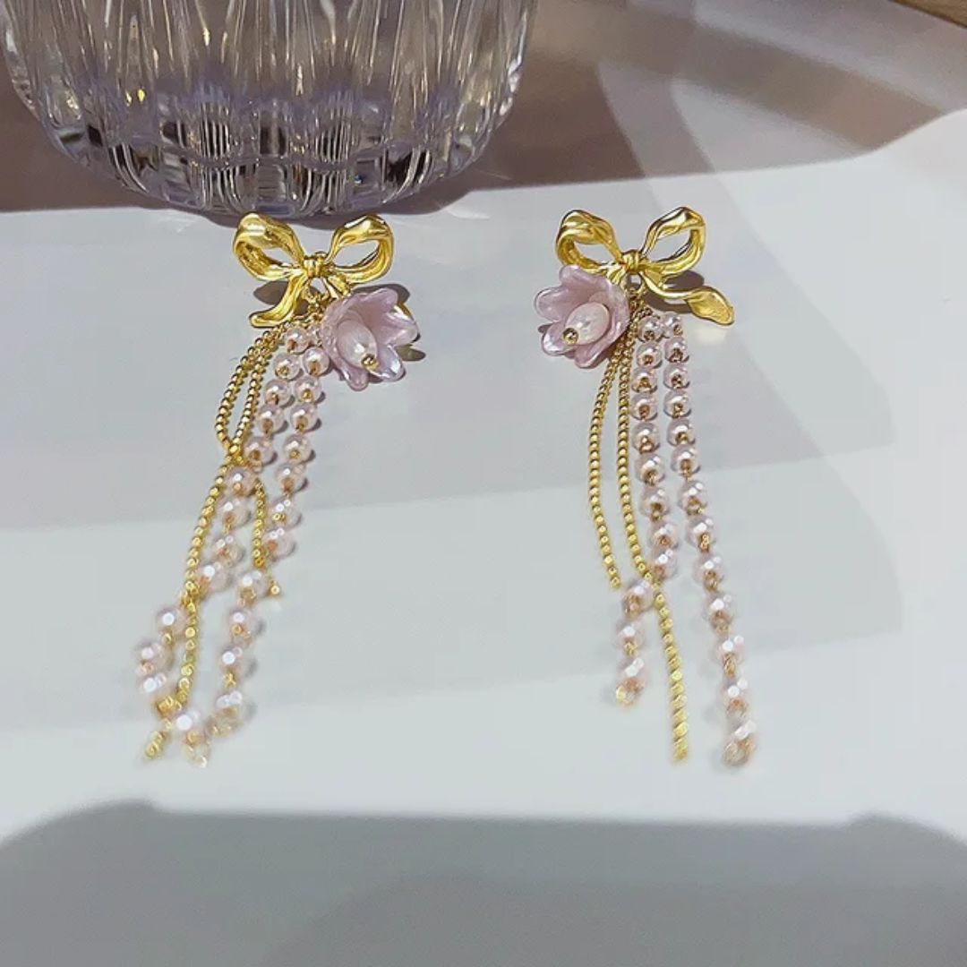 Bow Knot And Long Korean Earrings
