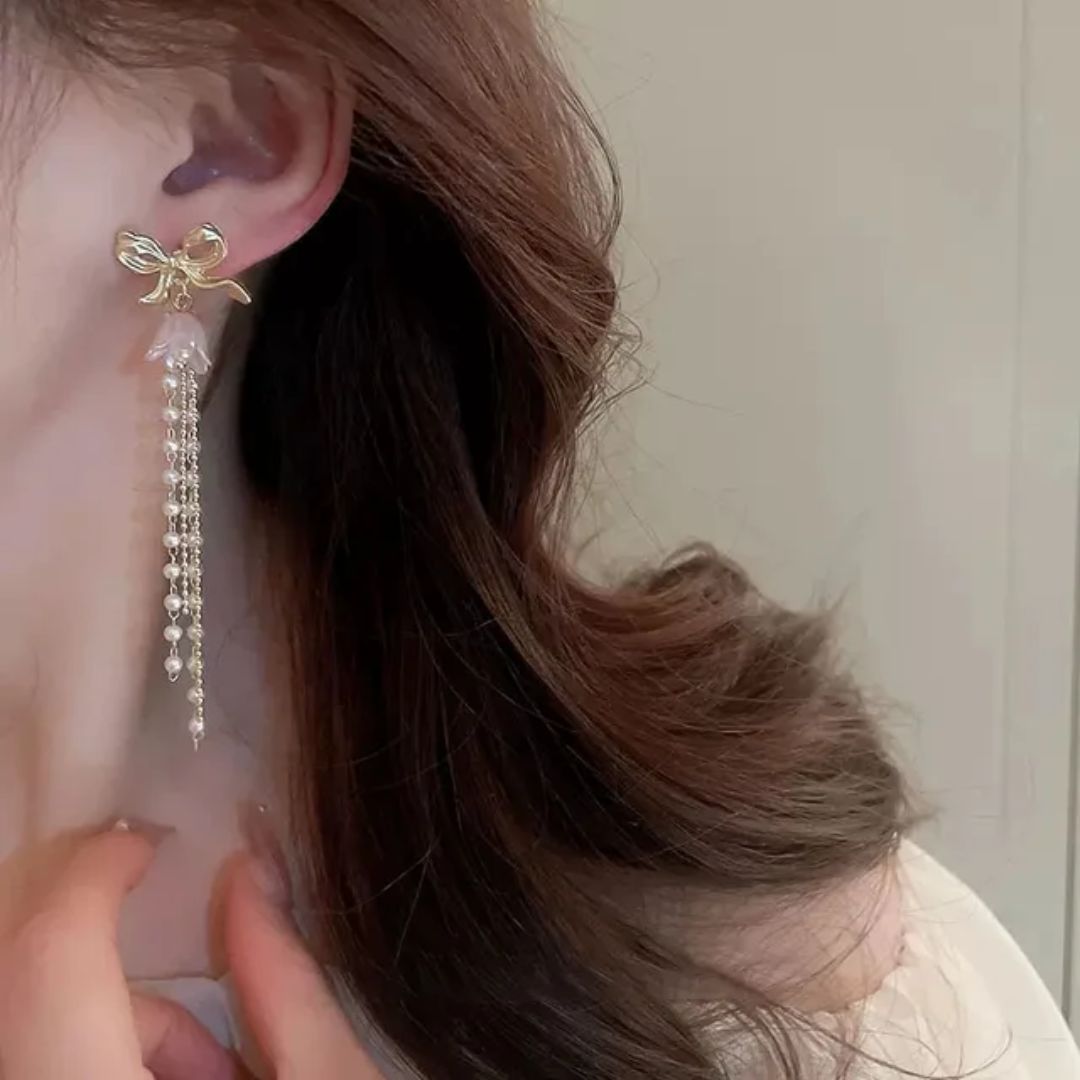 Bow Knot And Long Korean Earrings
