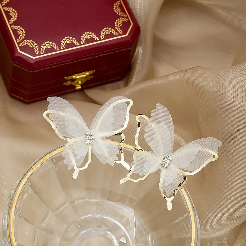 White Organza French Butterfly Earrings
