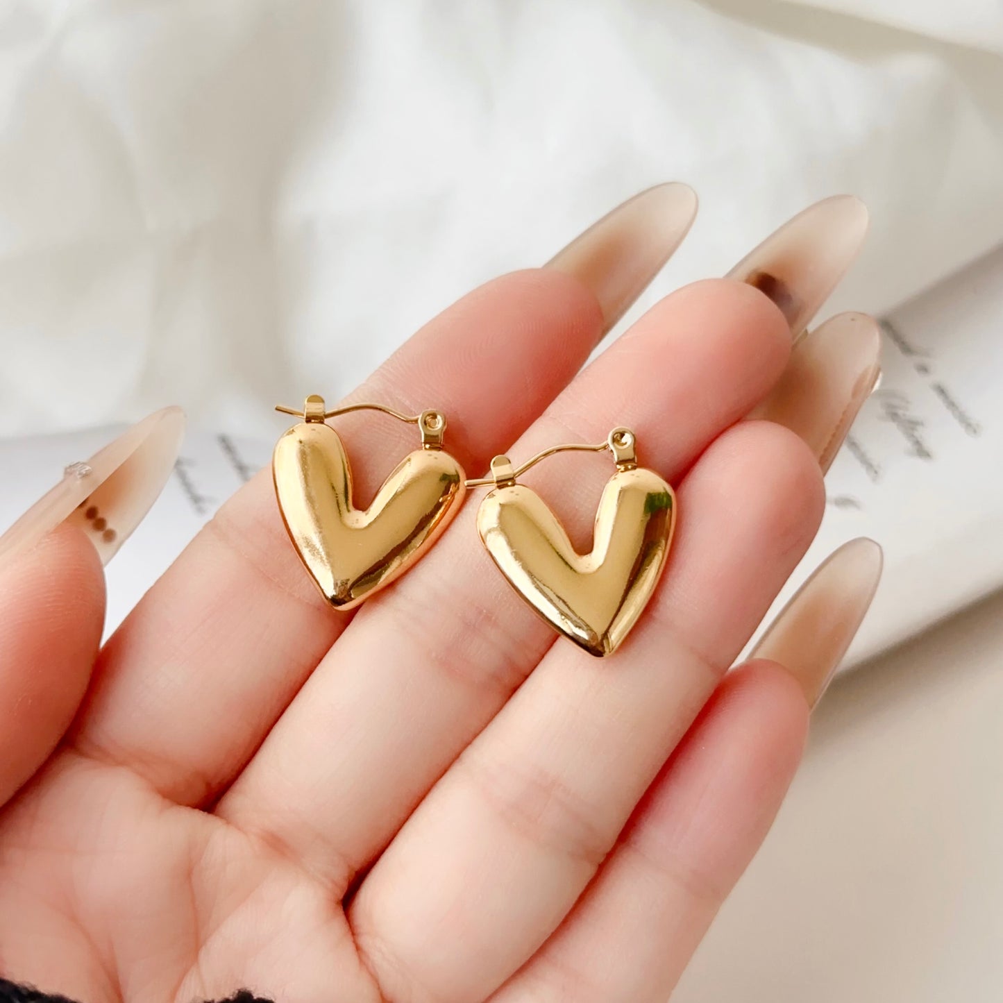 Small Cute Heart Hoops