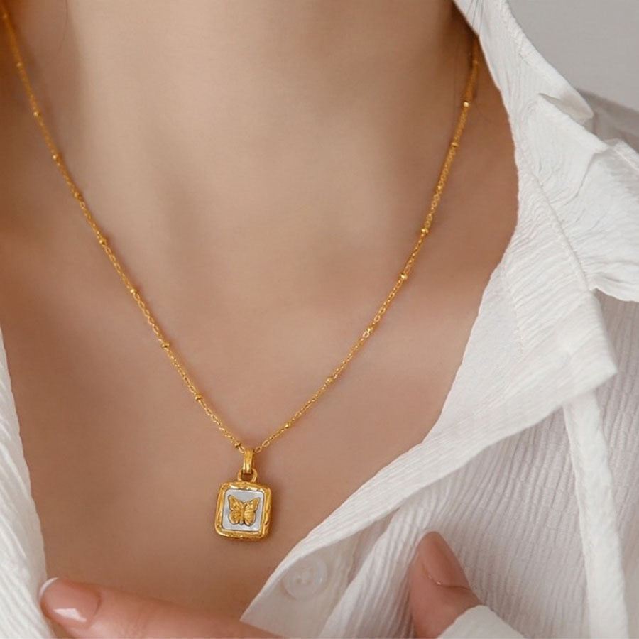Gold Plated Beads Chain Butterfly Necklace