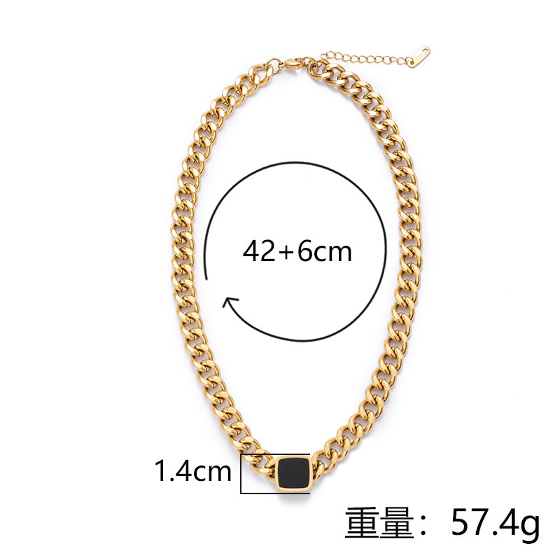 Bold Gold-Plated Cuban Link Chain Necklace with Black Accent Pendant
