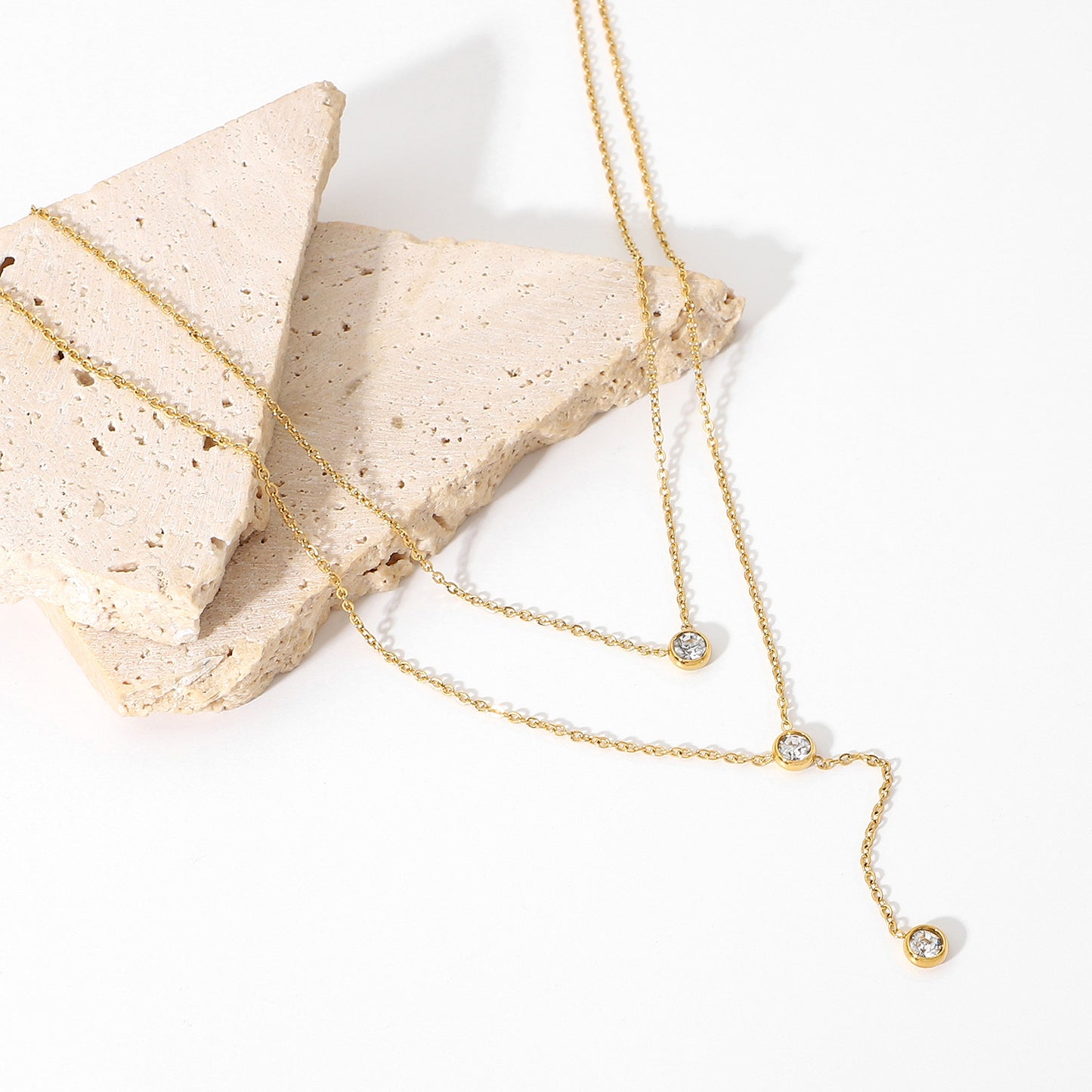 Y-Shaped Double-Layer Lariat Necklace Stainless Steel