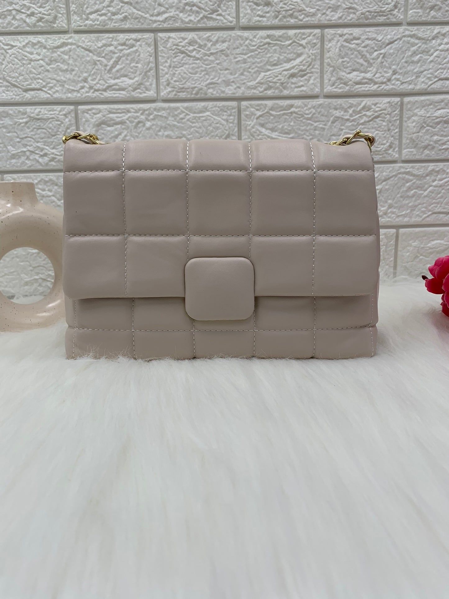 Textured Structured Satchel Bag With Quilted
