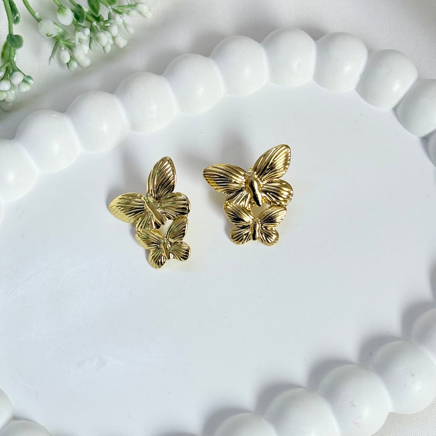 Two Butterfly Stud Earrings Stainless Steel | Waterproof