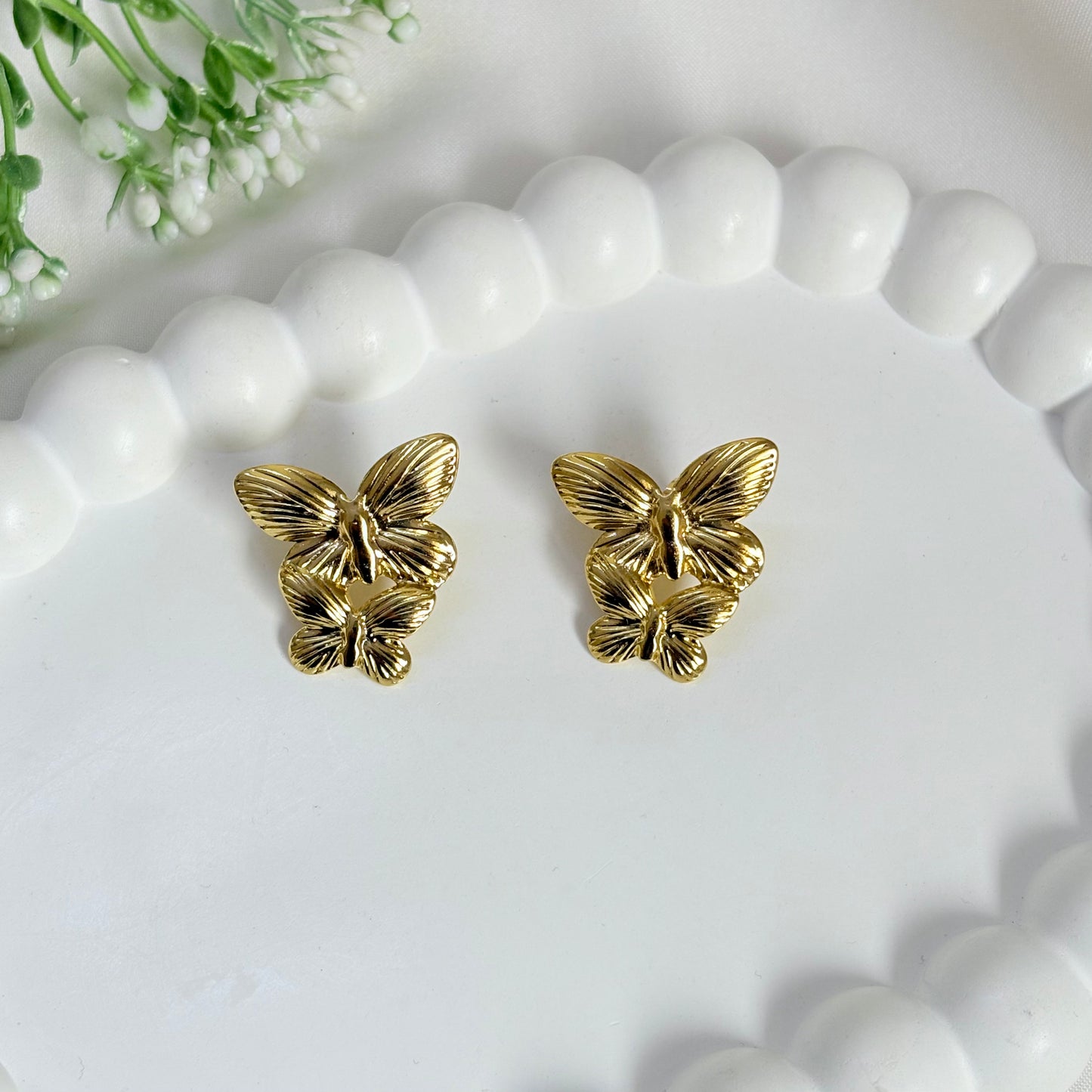 Two Butterfly Stud Earrings Stainless Steel | Waterproof