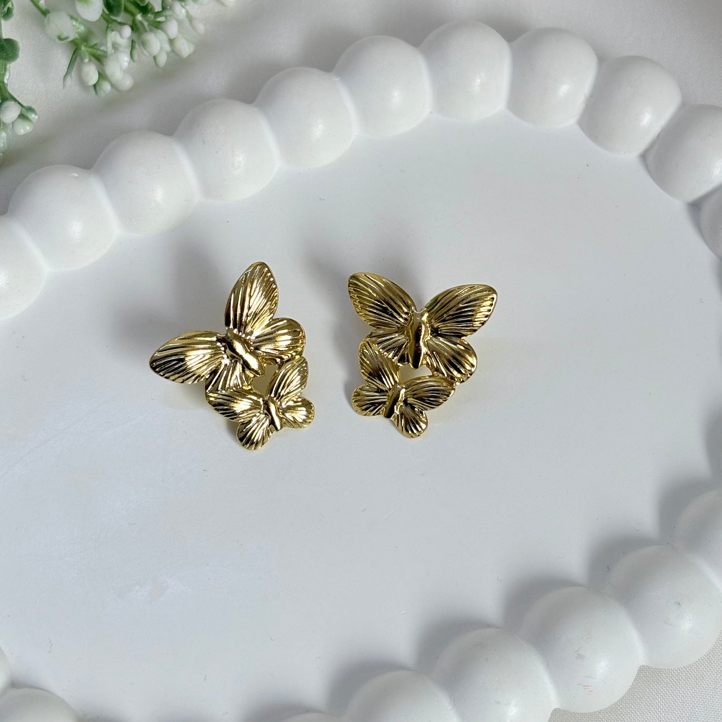 Two Butterfly Stud Earrings Stainless Steel | Waterproof