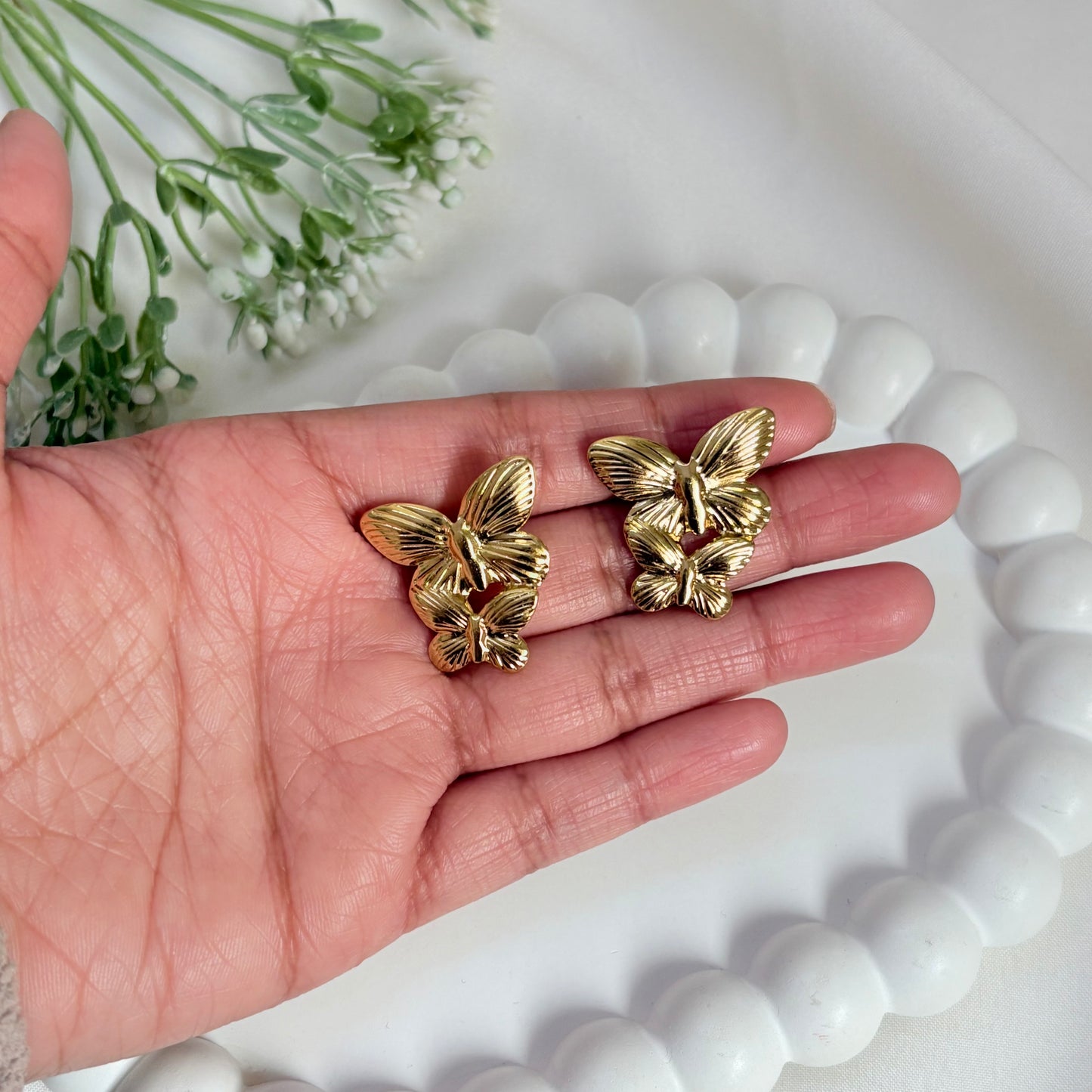 Two Butterfly Stud Earrings Stainless Steel | Waterproof