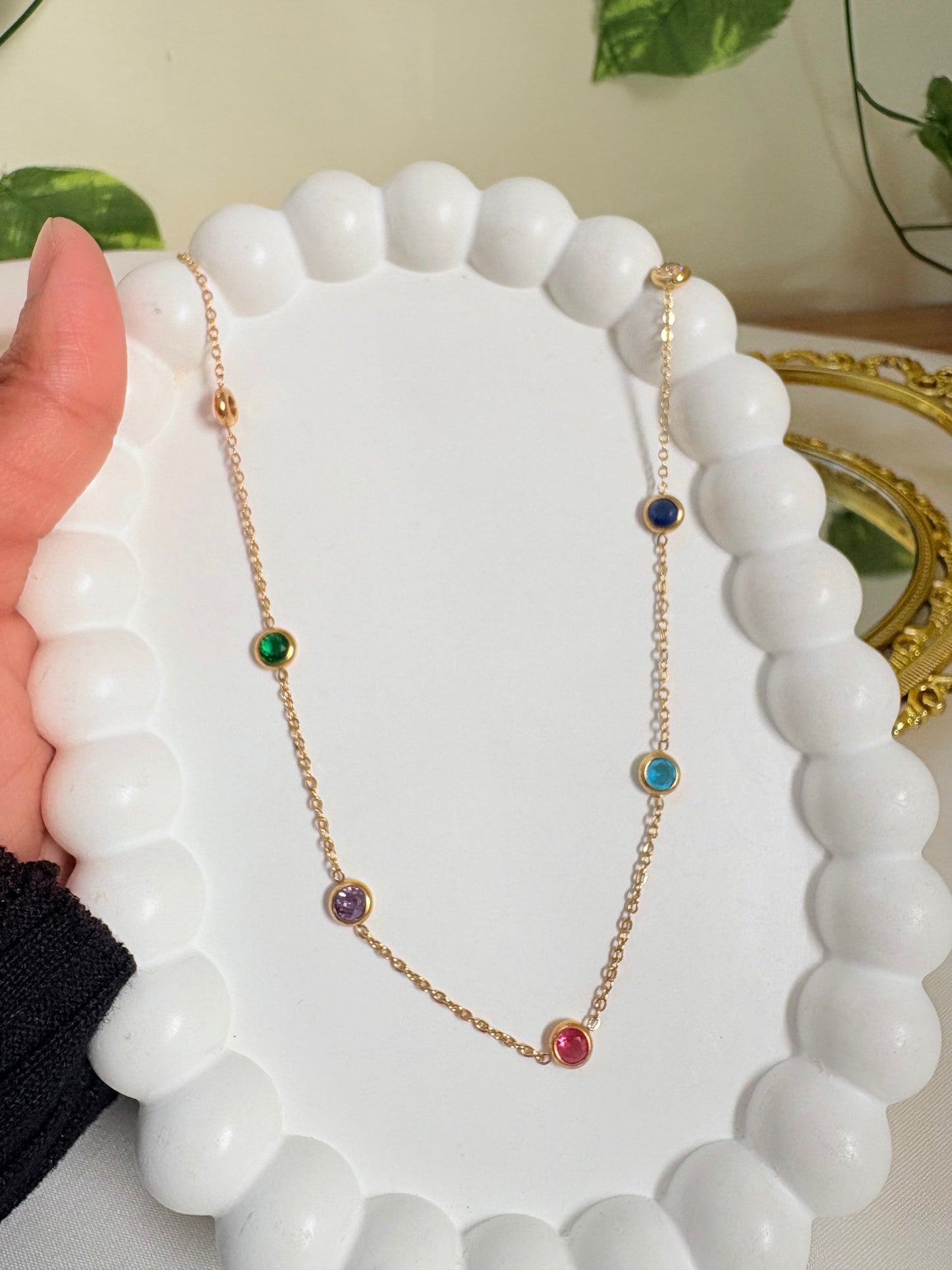 Colorful Gemstone Chain Necklace