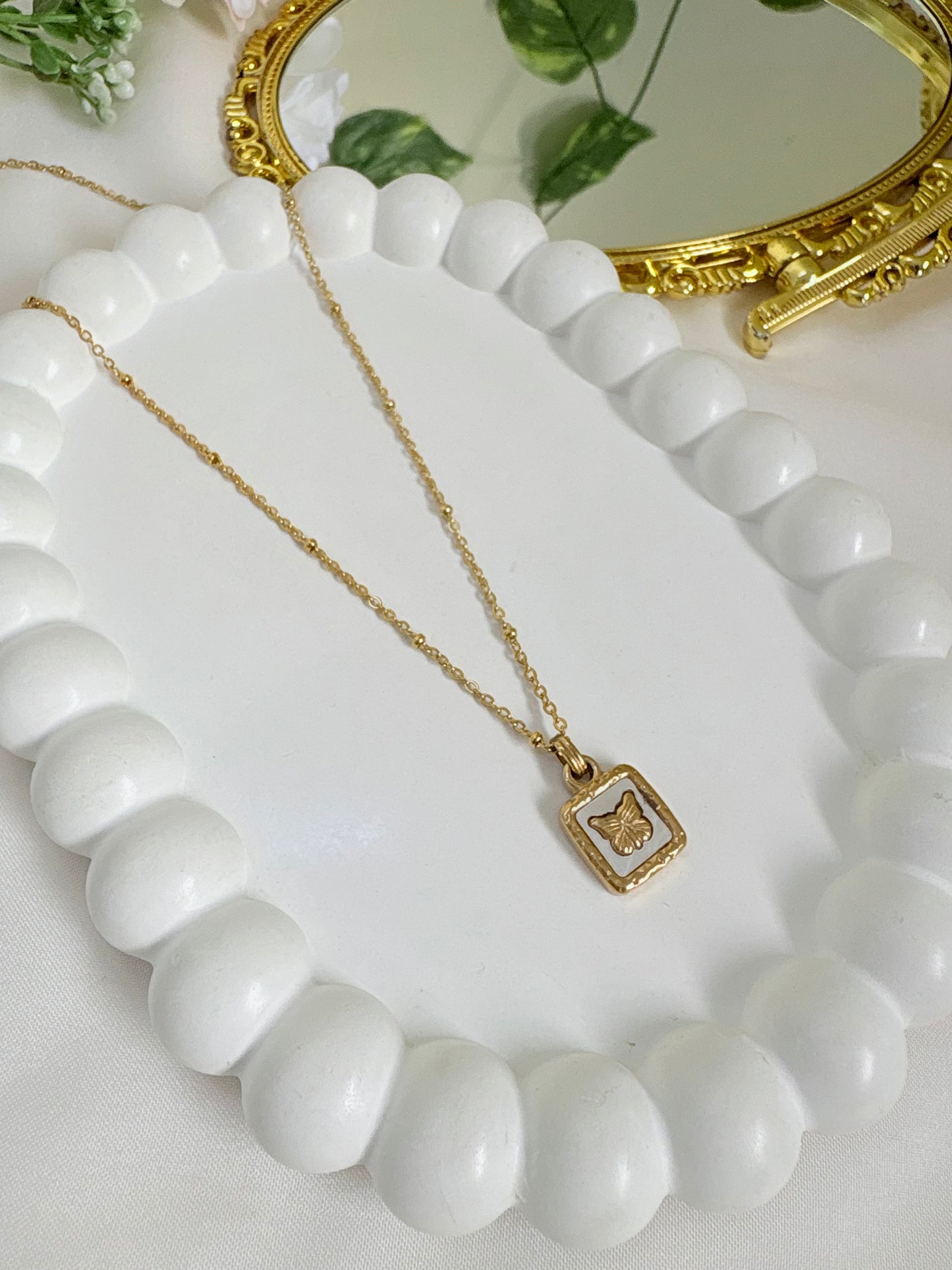 Gold Plated Beads Chain Butterfly Necklace