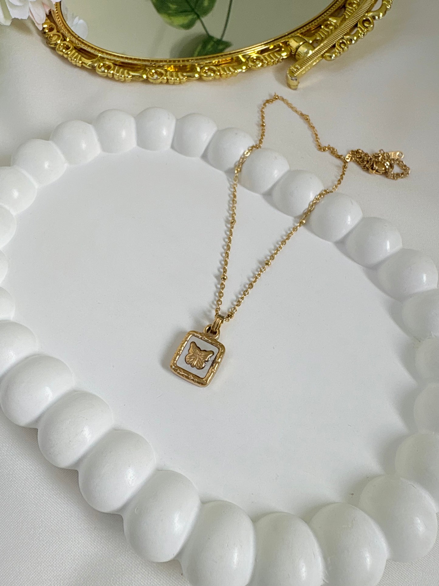 Gold Plated Beads Chain Butterfly Necklace