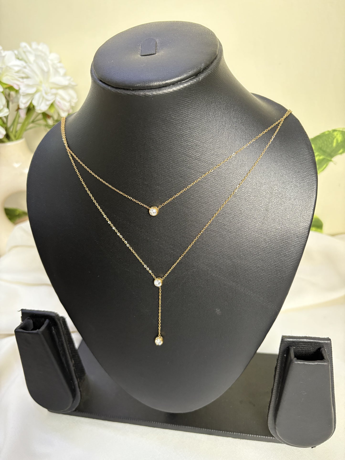 Y-Shaped Double-Layer Lariat Necklace Stainless Steel