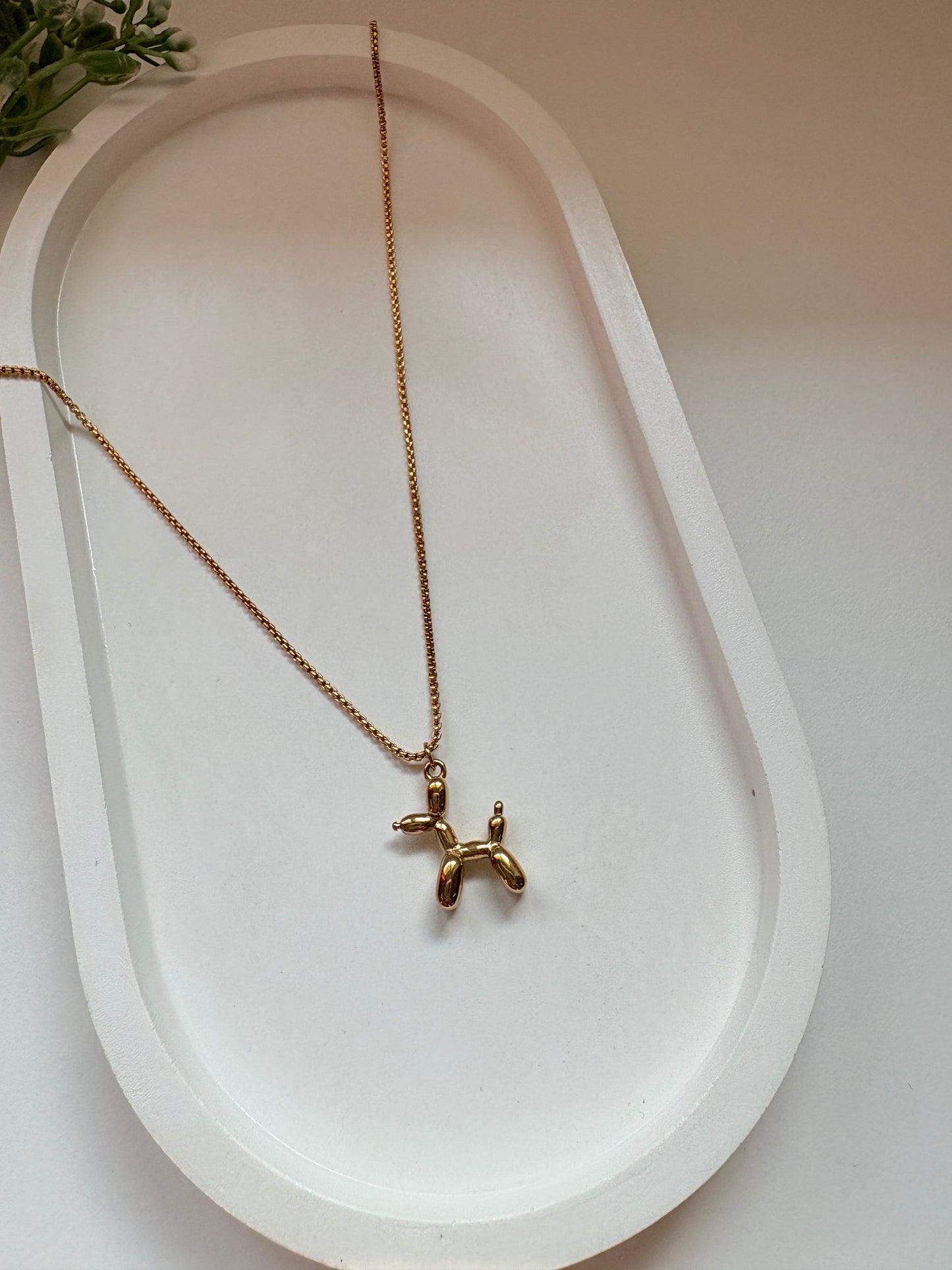 Gold Pleated Balloon Dog Pendant Necklace