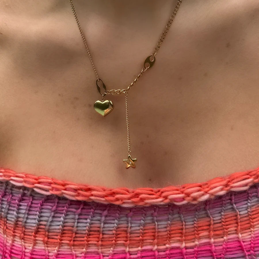 Star & Heart Charm Y Lariat Necklace