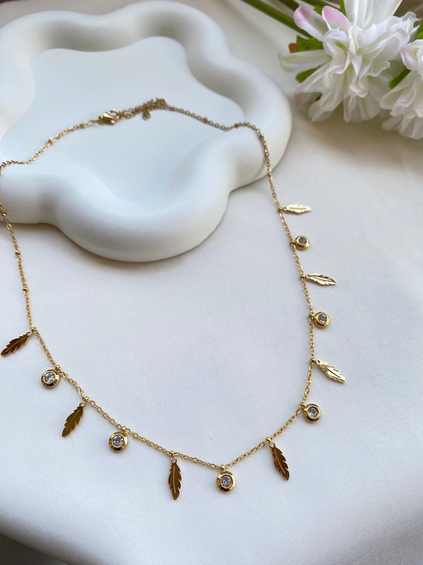 Gold Pleated Leaves Necklace