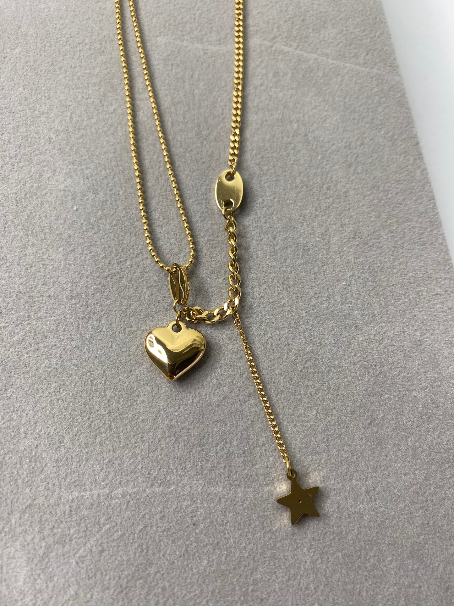Star & Heart Charm Y Lariat Necklace