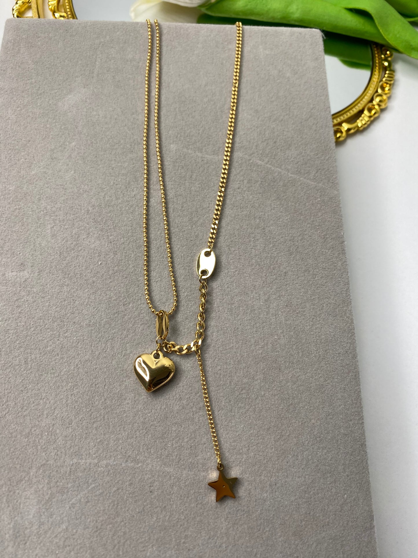 Star & Heart Charm Y Lariat Necklace