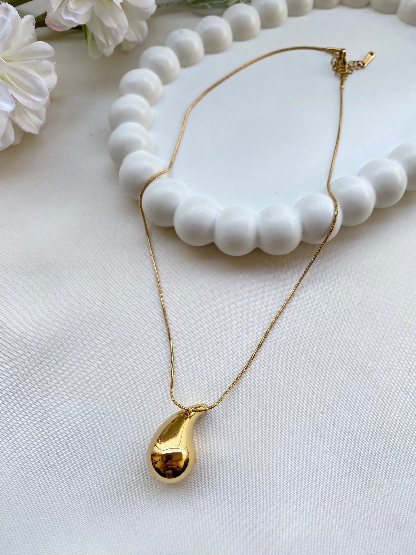 Gold Stainless Steel Water Drop Necklace