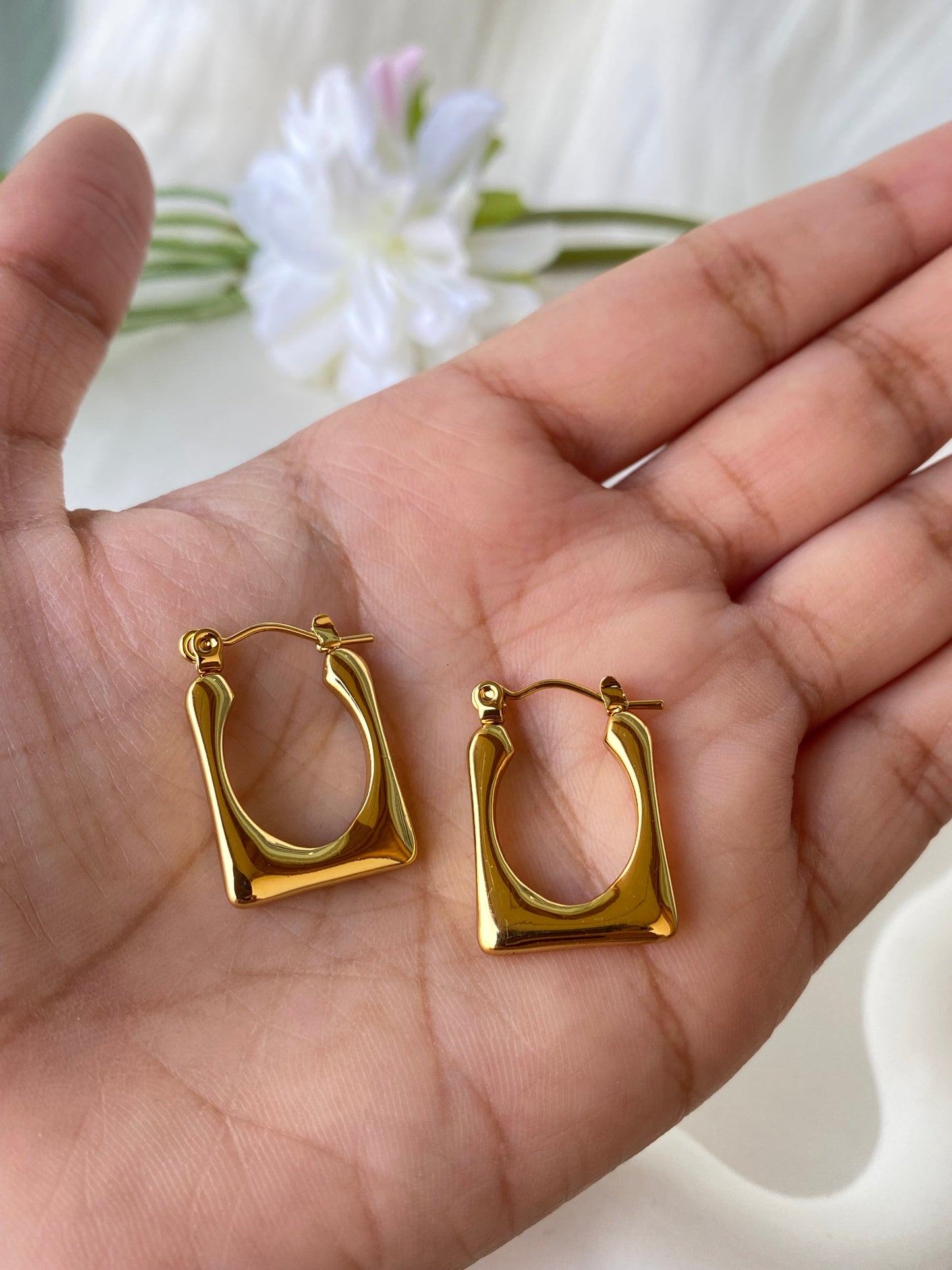 Melody Gold Pleated Anti Tarnish Waterproof Hoops