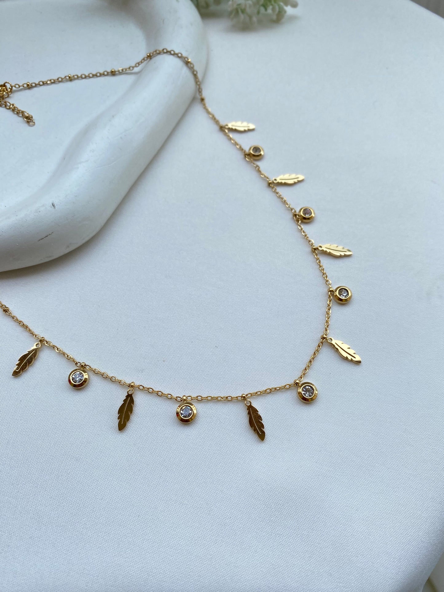 Gold Pleated Leaves Necklace