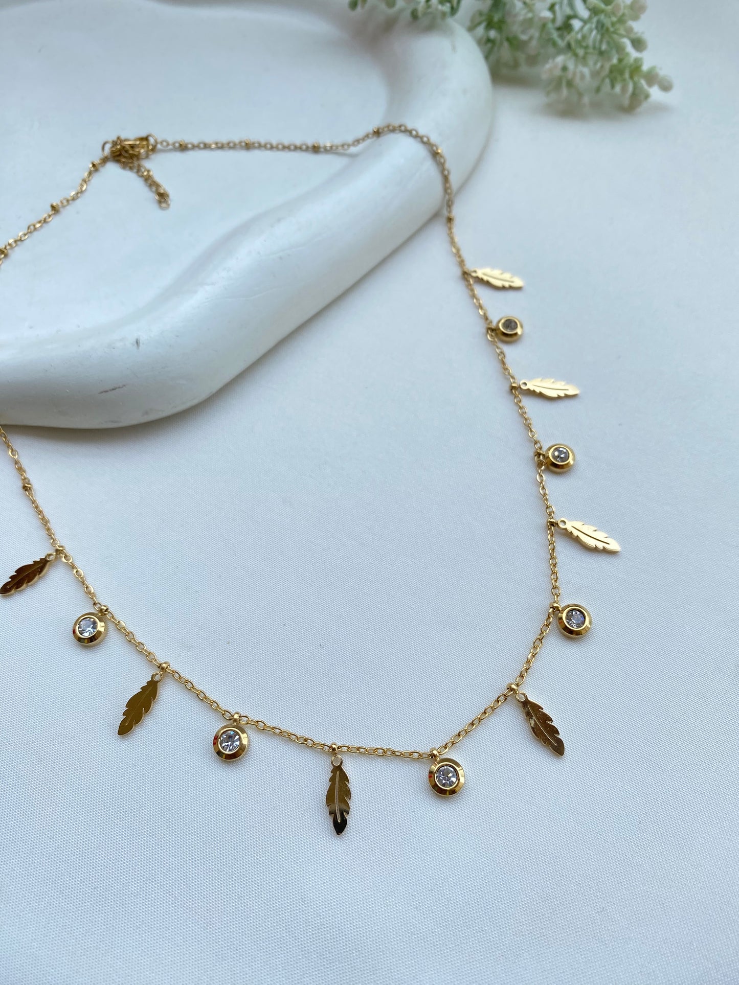 Gold Pleated Leaves Necklace