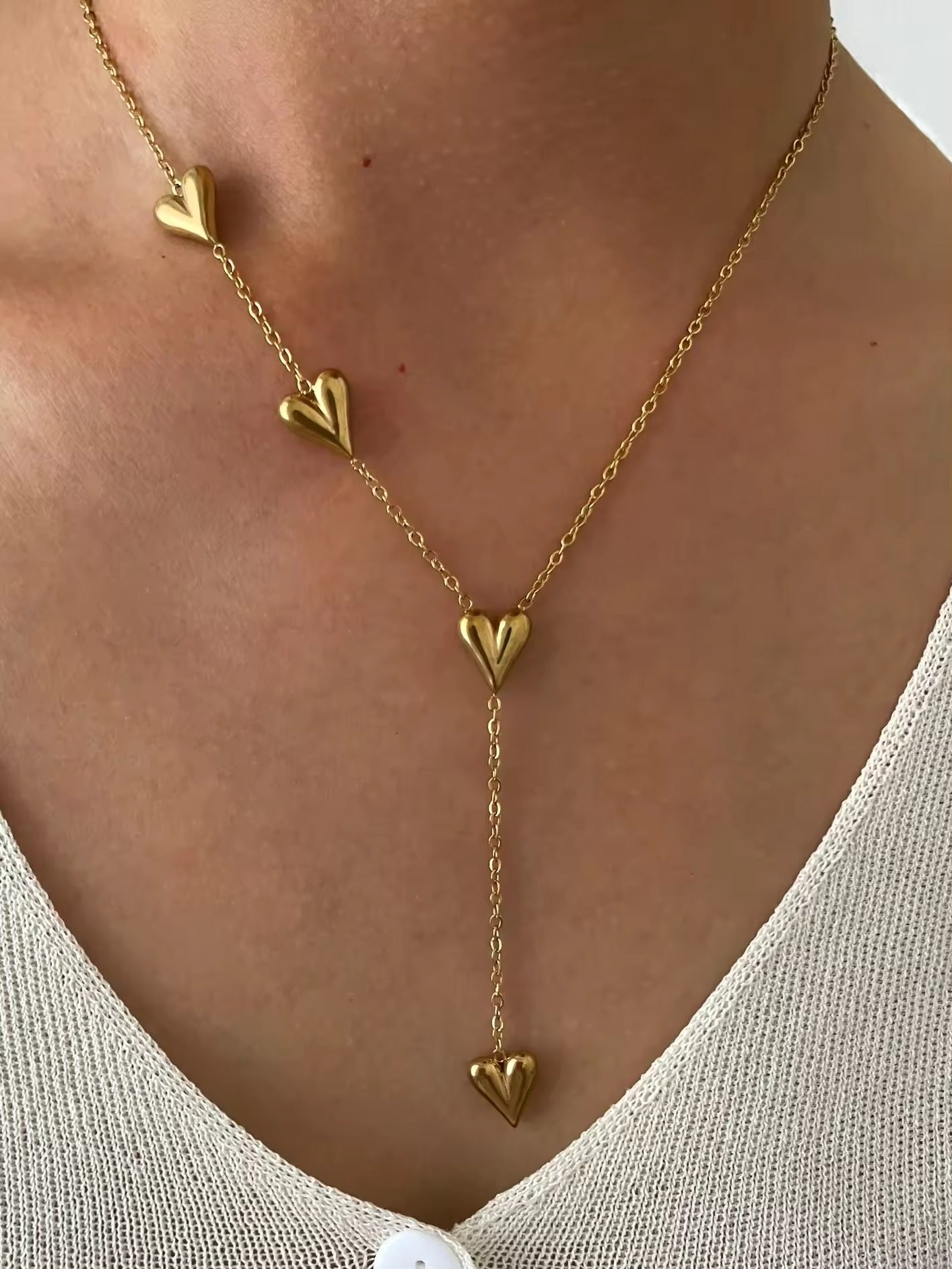 Heart Charms Y Shaped Minimal Necklace