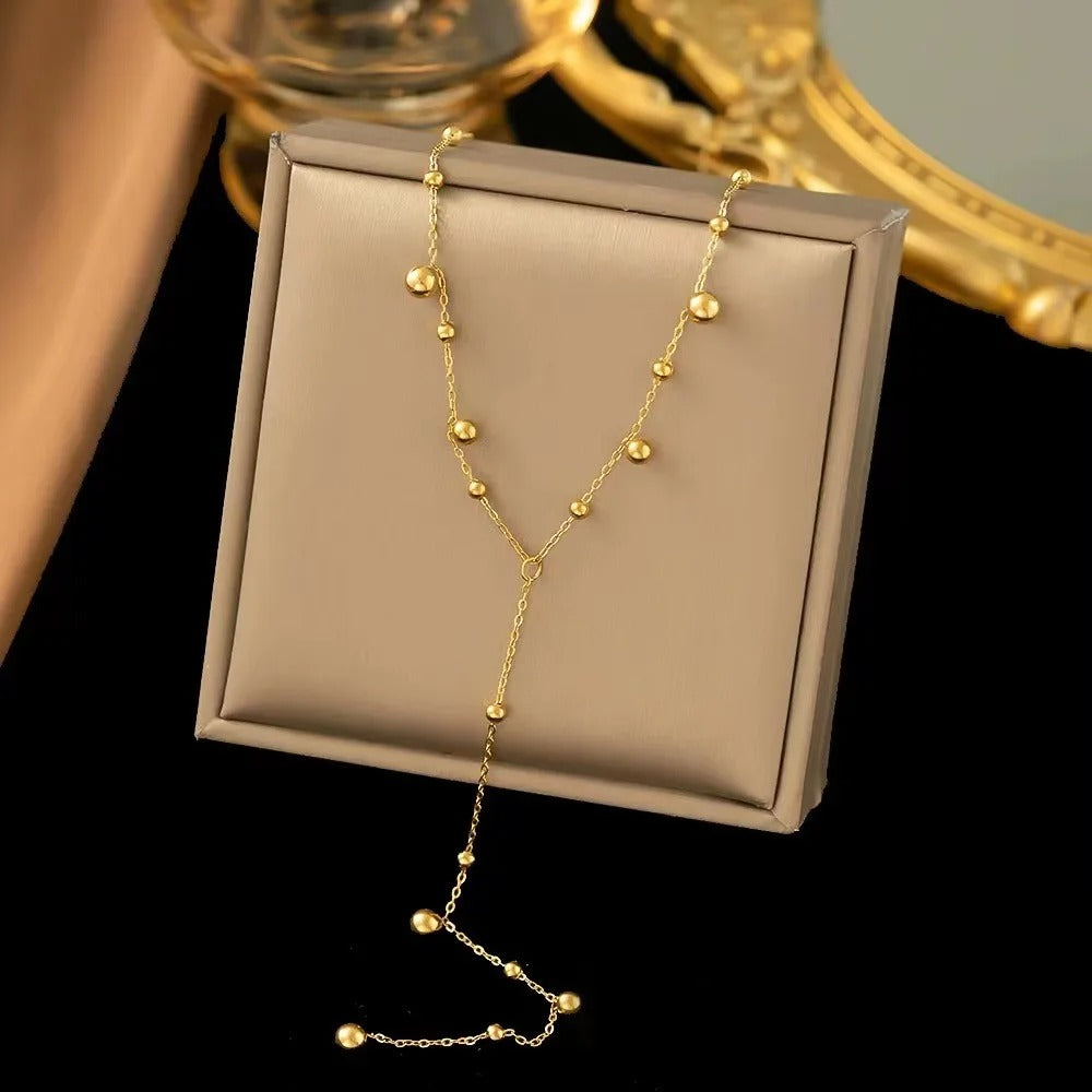 Elegant Gold Beaded Y-Chain Necklace