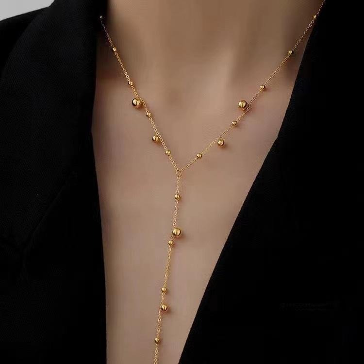 Elegant Gold Beaded Y-Chain Necklace