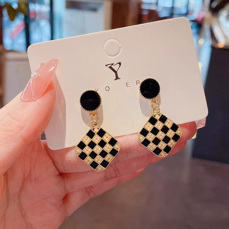 Korean Luxury Checkerboard Bead Earrings