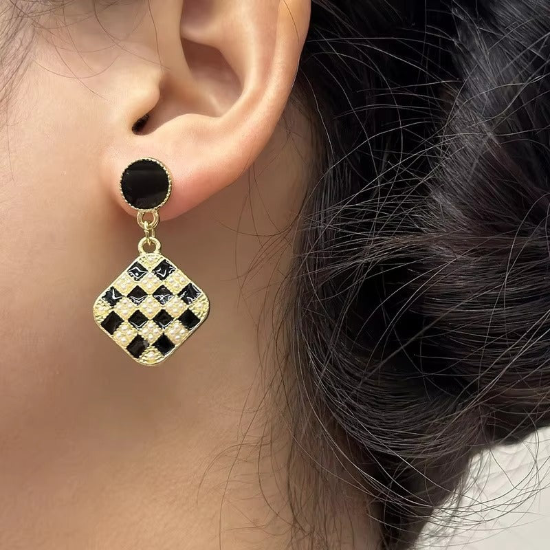 Korean Luxury Checkerboard Bead Earrings