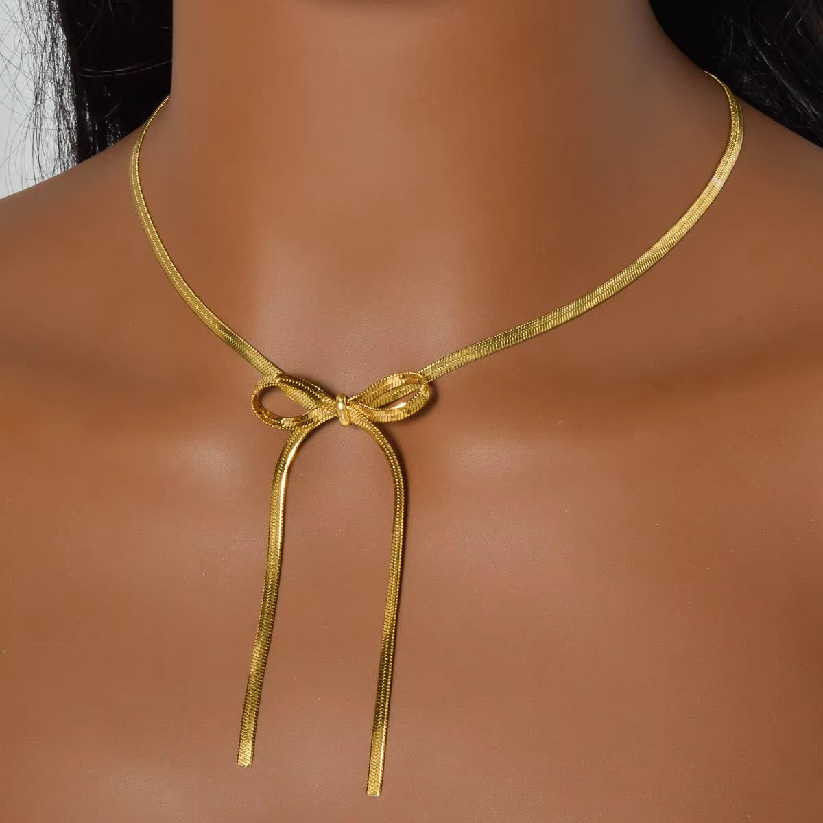 Elegant Stainless Steel Bow Snake Chain Necklace