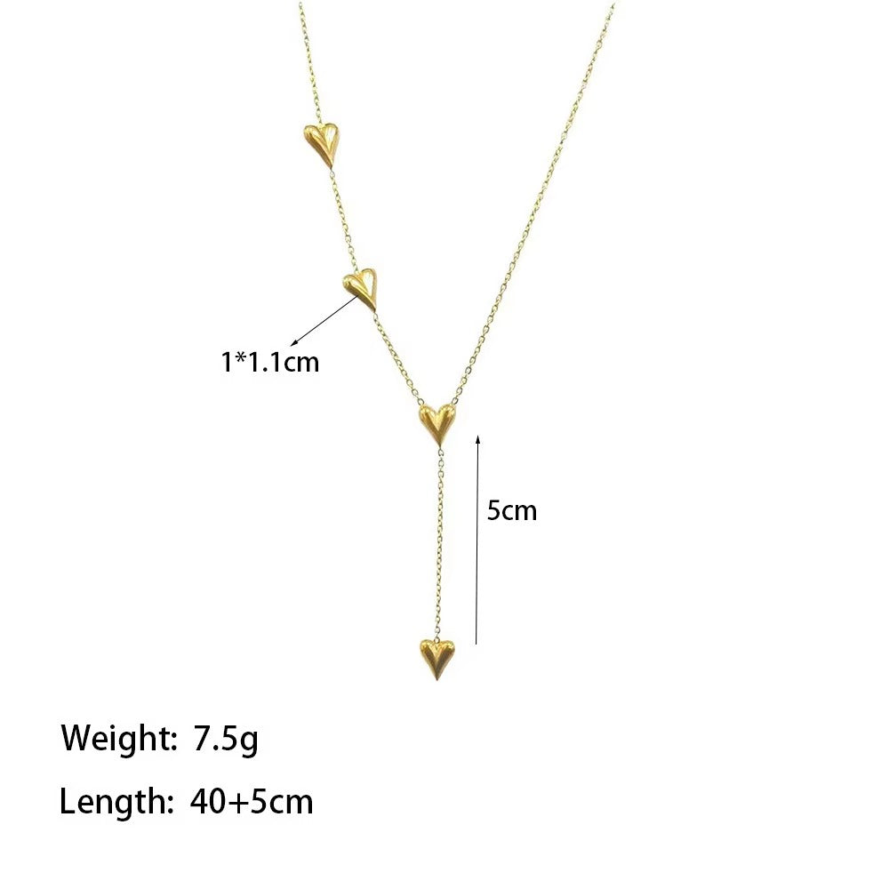 Heart Charms Y Shaped Minimal Necklace