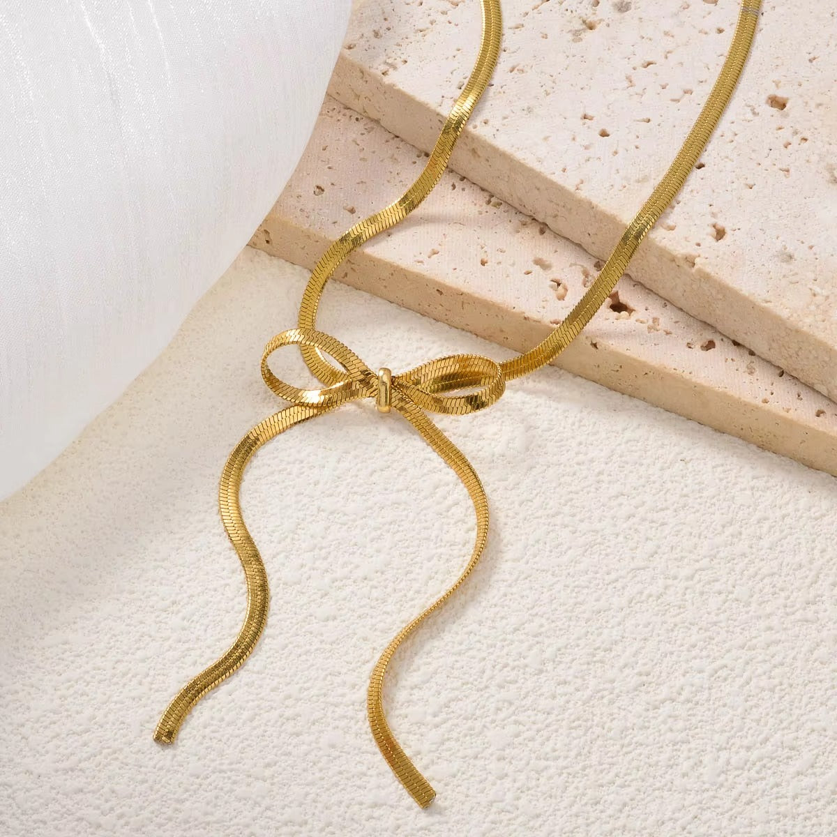 Elegant Stainless Steel Bow Snake Chain Necklace