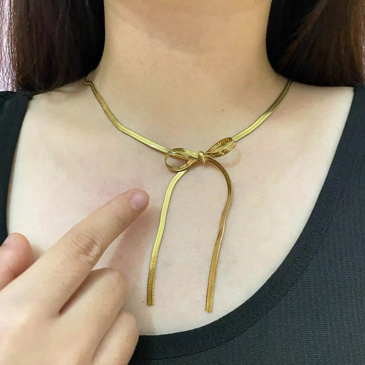 Elegant Stainless Steel Bow Snake Chain Necklace
