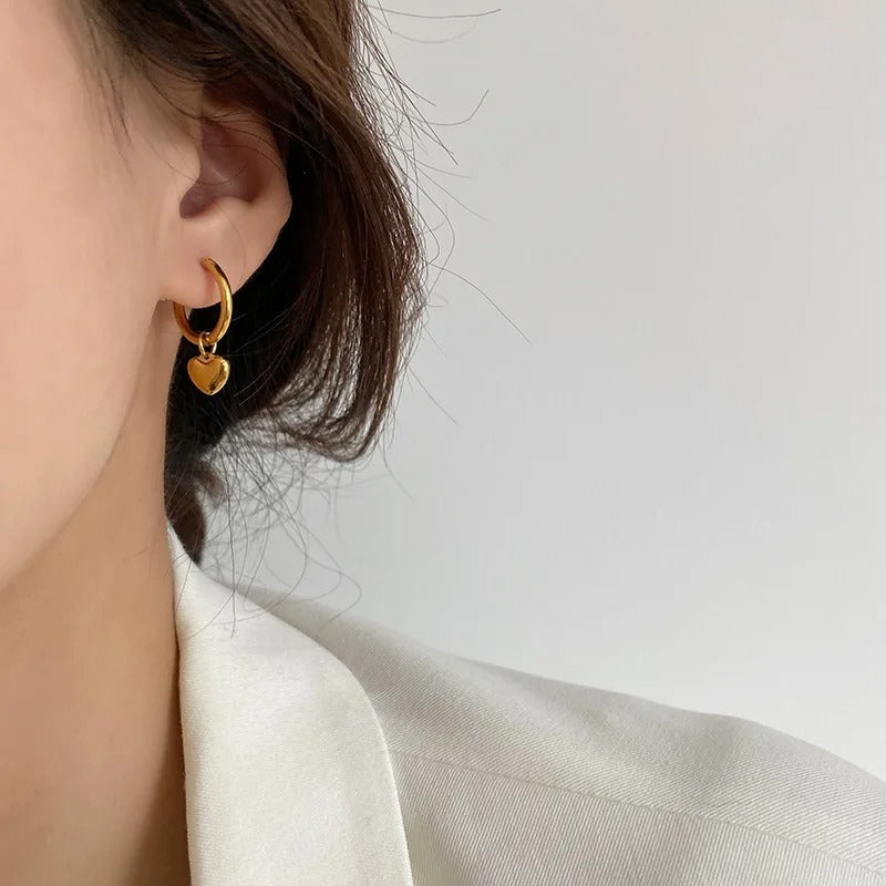 Golden Heart Charm Hoop Earrings