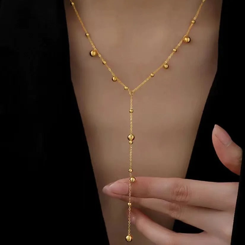 Elegant Gold Beaded Y-Chain Necklace
