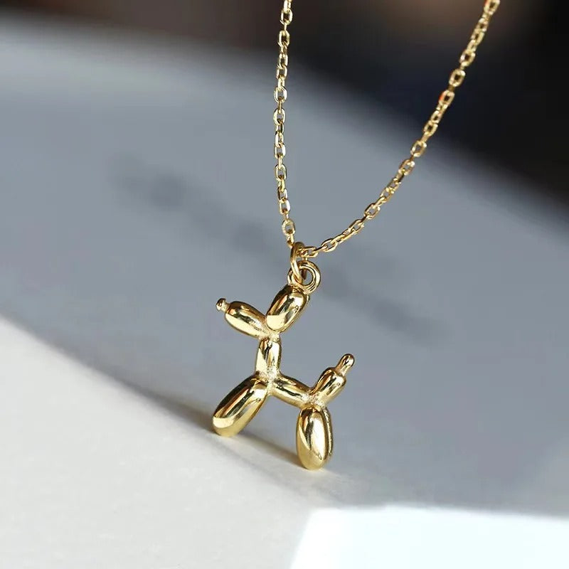 Gold Pleated Balloon Dog Pendant Necklace