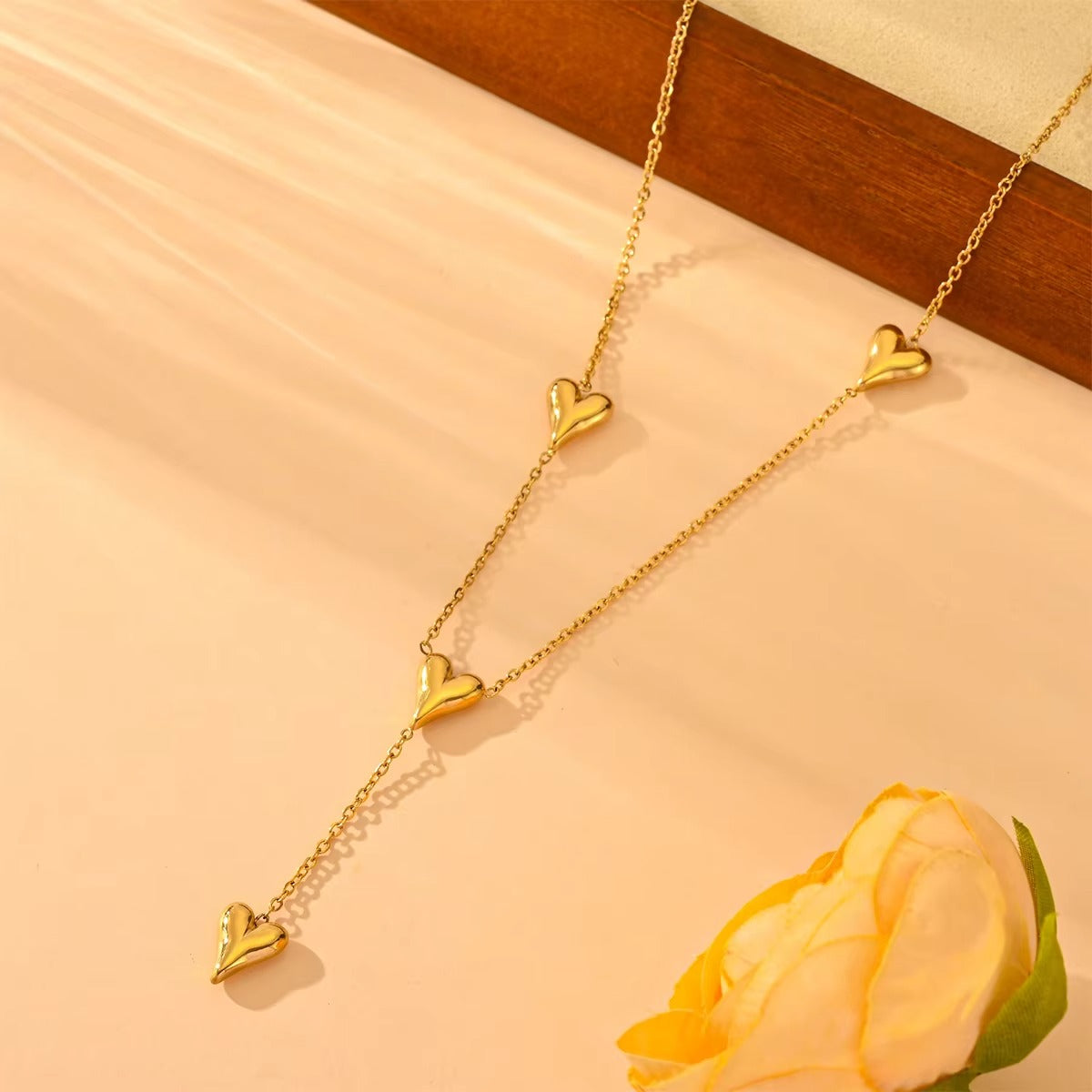 Heart Charms Y Shaped Minimal Necklace