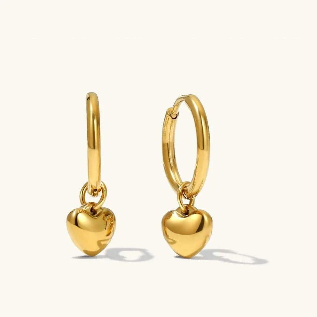 Golden Heart Charm Hoop Earrings